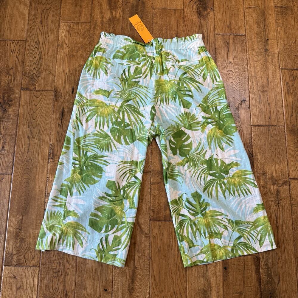 NWT Ruby Rd Pants Womens M Capri High Rise Linen Blend Wide Leg Tropical Palm - Picture 6 of 6